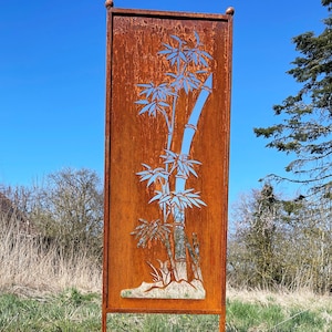 Patina privacy screen bamboo motif 162 x 53 cm for plugging garden stake garden decoration rust metal fence screen rusty decoration
