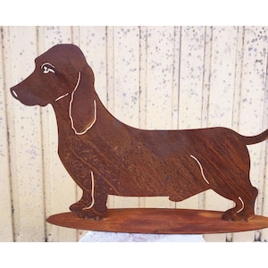 Noble rust dog dachshund standing 50 x 33 cm on plate garden decoration rust metal rust figure weatherproof dog figure gift rusty decoration
