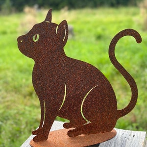 Rust cat sitting and looking up 40 x 37 cm on plate garden decoration rust metal rust figure weatherproof cat figure gift rusty decoration