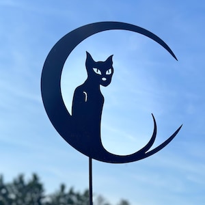 Noble rust cat in the moon 40 x 38 cm + rod garden stake garden decoration rust metal rust figure weatherproof cat figure metal figure rusty decoration