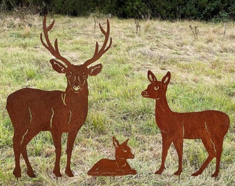 Set of 3 deer family deer with fawn and deer 117 cm for plugging garden stake rust metal rust figure garden figure fawn