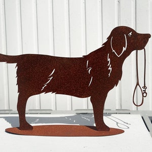 Noble rust dog with leash 88 x 52 cm on plate garden decoration rust metal rust figure weatherproof dog figure animal figure rusty decoration
