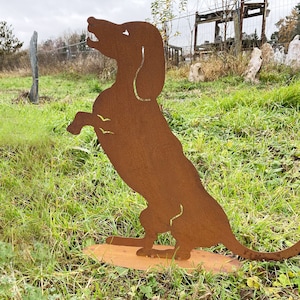 Edelrost Dog Dachshund Doing a Man 50 x 50 cm on Plate Garden Decoration Rust Metal Rust Figure Weatherproof Dog Figure Gift Rusty Decoration