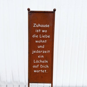 Patina rust privacy screen saying home 112 x 32 cm for plugging garden stake garden decoration rust metal fence sign screen rusty decoration