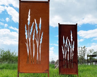 Patina privacyscherm grasmotief 116 x 33 cm / 162 x 53 cm voor het inpluggen van tuinpaal tuindecoratie roest metalen hek scherm gras