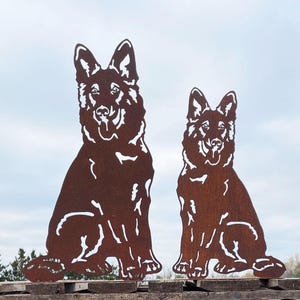 Patina dog German shepherd sitting 50 x 30 cm / 60 x 36 cm on plate Patina weatherproof rust metal rust figure rusty garden decoration garden figure