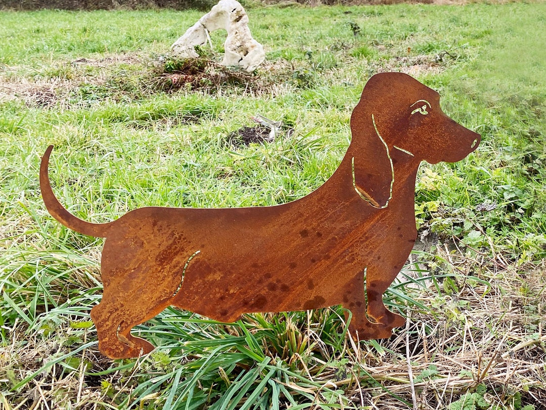 Rusting Figure Noble Rust Dog Dachshund Standing 50 X 33 Cm for Plugging Garden Stake ...