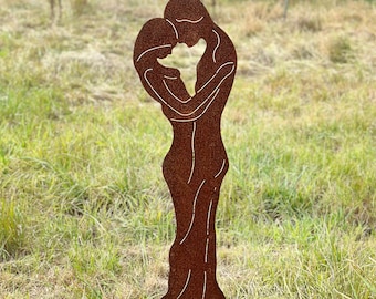 Couple en métal rouillé, 90 cm, à planter dans le jardin, décoration de jardin en métal rouillé, figurine en métal, décoration, mariage, amour, couple, fiançailles