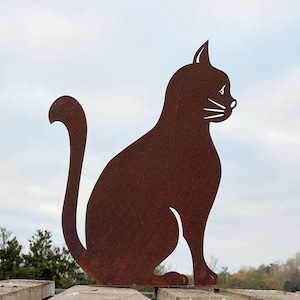 Noble rust cat sitting 45 x 35 cm on plate garden decoration rust metal rust figure weatherproof cat figure metal figure