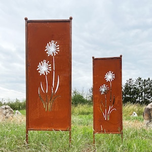 Patina privacy screen motif allium flowers 116 x 33 cm / 162 x 53 cm for plugging garden stake garden decoration rust metal fence screen dandelion