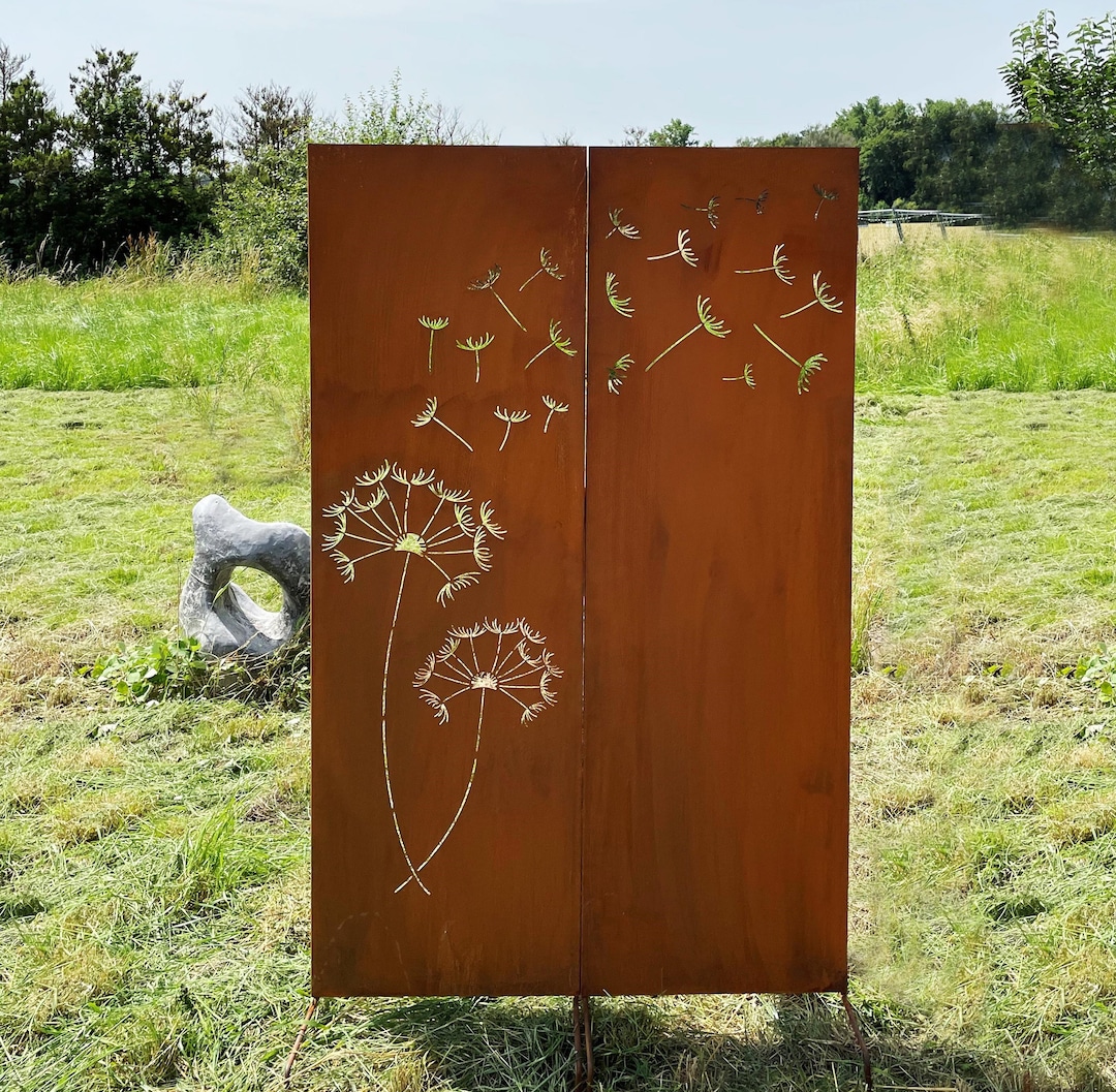 Set of 2 Patina Privacy Screens With Dandelion Motif 165 X 100 Cm for ...