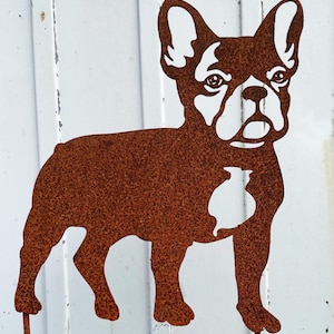 Noble rust dog French bulldog 31 x 27 cm garden stake rust metal rust figure weatherproof metal figure dog figure rusty decoration