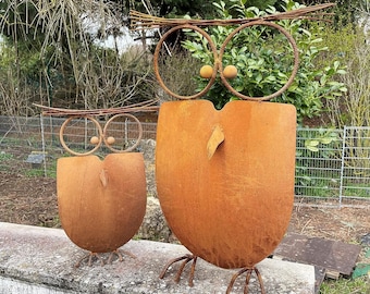 Chouette folle en métal rouillé 3D, hauteur 43 cm ou 64 cm (au choix), décoration de jardin, figurine en métal rouillé pour jardin ou terrasse, cadeau original.