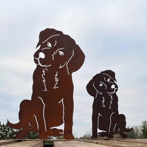 Noble rust dog sitting 35 x 25 cm / 55 x 39 cm on plate of your choice garden decoration rust metal rust figure weatherproof dog figure animal figure rusty decoration