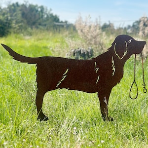 Noble rust dog with leash 88 x 52 cm for plugging garden stake rust metal rust figure weatherproof garden figure metal figure dog figure rusty decoration