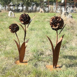 Patina 3D paardenbloem met 1 bloem of 2 bloemen 90 cm naar keuze Tuindecoratie Weerbestendig Roest Metaal Tuinfiguur Decoratieve bloem Bloem