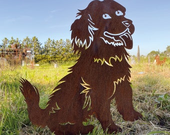 Edelrost Hund mit Zunge 50x45cm zum Stecken Gartenstecker Gartendeko Rost Metall Rostfigur Wetterfest Hundefigur Geschenk