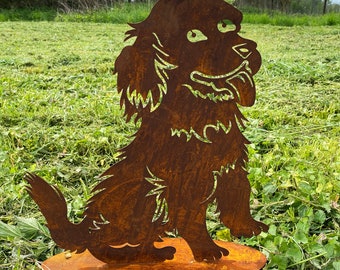 Edelrost Hund mit Zunge 50x45cm auf Platte Gartendeko Rost Metall Rostfigur Wetterfest Hundefigur Geschenk