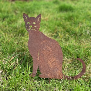 Edelrost cat sitting and looking 47 x 45 cm for sticking garden stake rust metal rust figure weatherproof garden figure metal figure Siamese cat
