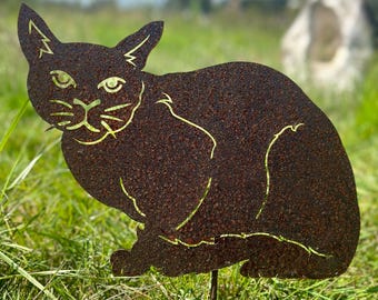 Rostalgie Edelrost Katze Minka – Metallfigur Auf Bodenplatte, 30 Cm, Wetterfeste Gartendekoration