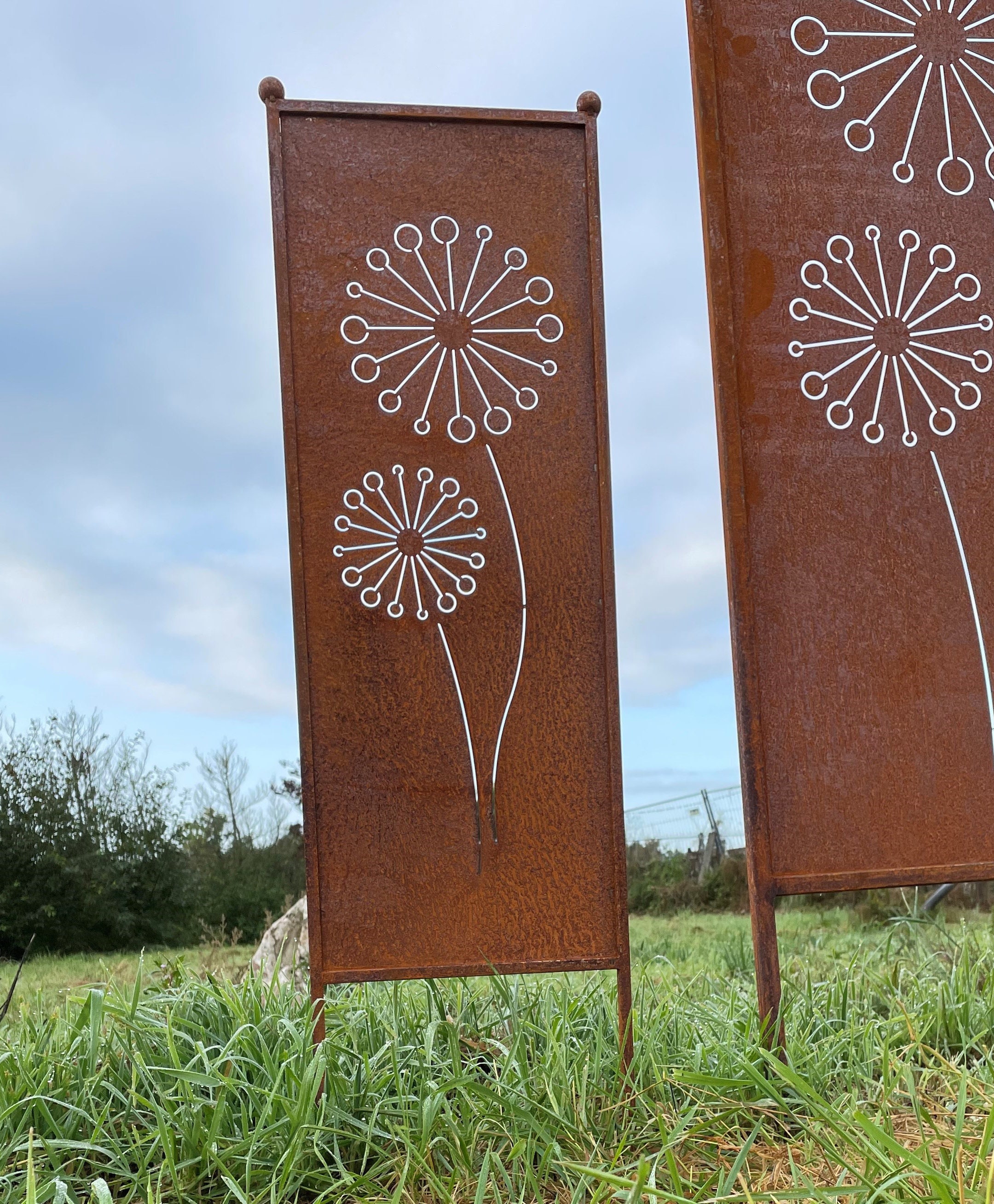 Edelrost Sichtschutz Blumen Motiv 116x33cm / 162x53cm zum Stecken