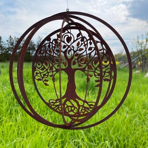 Edelrost Windspiel Lebensbaum 21.5cm filigran Rost Metall Hänger Spirale Baum Gartendeko Geschenk Bild 1