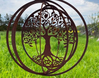 Edelrost Windspiel Lebensbaum 21.5cm filigran Rost Metall Hänger Spirale Baum Gartendeko Geschenk