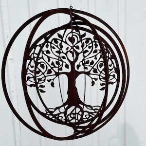 Edelrost Windspiel Lebensbaum 21.5cm filigran Rost Metall Hänger Spirale Baum Gartendeko Geschenk Bild 4