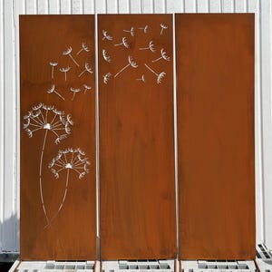 Edelrost set of 3 privacy screens with dandelion motif 165 x 150 cm for sticking garden stake garden decoration rust metal fence screen rusty decoration