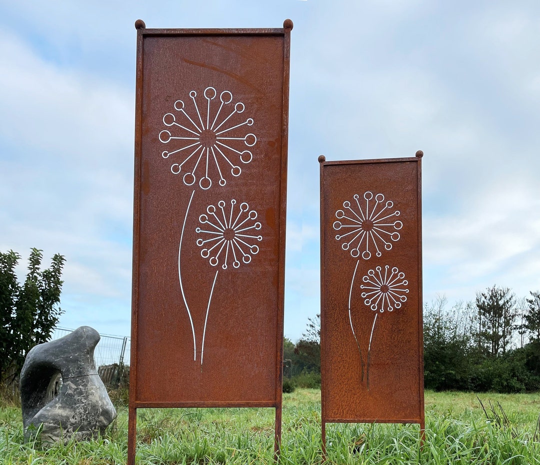 Edelrost Sichtschutz Blumen Motiv 116x33cm / 162x53cm zum Stecken