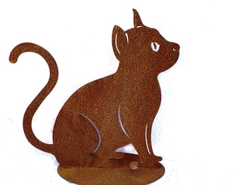 Gartenfigur Katze Lotta – Sitzende Metallkatze Mit Edelrost, 40x35 Cm, Auf Bodenplatte