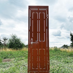 Roestkleurige metalen privacydeur met scherm, rietmotief, 165 x 50 cm, geschikt voor plaatsing in een paal, tuinpaal, tuindecoratie, roestkleurig metalen hek, scherm, voordeur, tuindeur, roestige decoratie