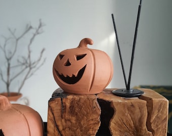 Handmade Terra-cotta Jack O Lantern, Pumpkin pottery for Halloween.