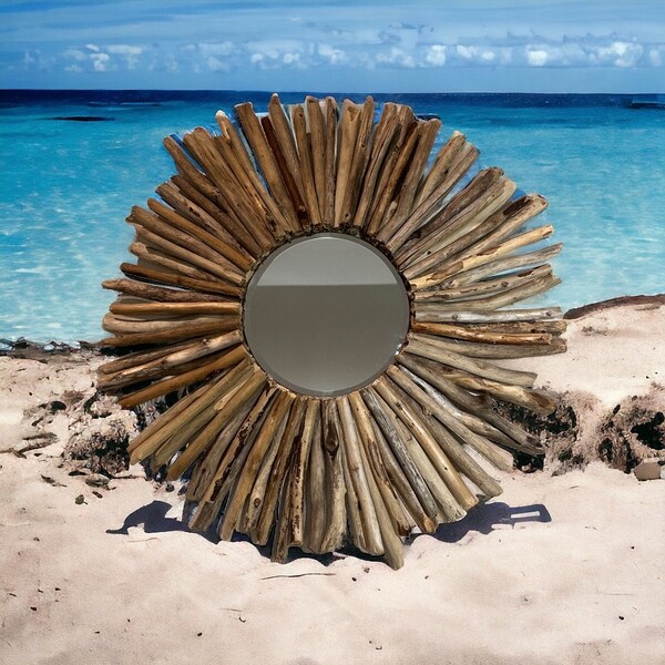 Driftwood Sunburst Mirror wall decor starburst driftwood mirror beach home decor nautical decor lake house decor housewarming gift wall art