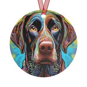 Duitse kortharige wijzer metalen ornament | Psychedelisch ornament | Cadeau hondenliefhebber | Cadeau voor aanwijzerliefhebber | Cadeaukaartje voor de feestdagen | Metalen ornament