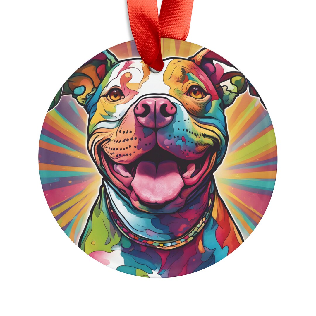 Acrylic Pitbull Ornament Dog Pop Art Psychedelic Ornament Pitbull