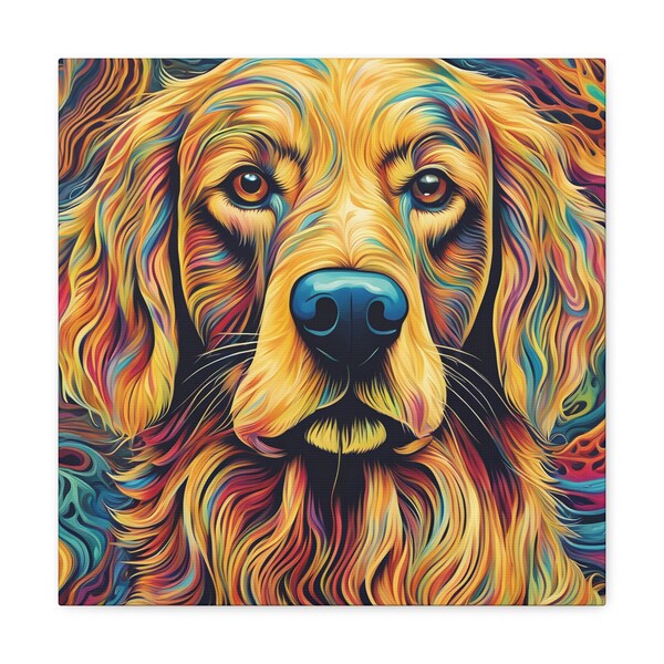 Golden Retriever Vibrant Canvas Pop Art, Psychedelic Coloring, Colorful Dog Portrait Print, Trippy Dog Gallery Wall Art, Dog Mom Gift Idea