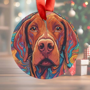 Acrylic Vizsla Ornament with Ribbon | Dog Pop Art | Psychedelic Ornament | Vizsla Gift | Dog Christmas Ornament | Stocking Stuffer