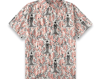 Klassieke katoenen kimono met all-over print en knoopsluiting.