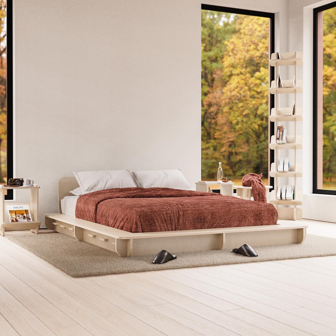 Bed Platform, Bed Frame, No Tool Assembly, Handmade, Baltic Birch Wood