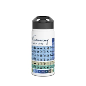 Wanderonomy Diving Water Bottle, Stainless Steel, Periodic Table Design, Reusable, 3 Sizes, Standard Lid, Gift for Diver, Eco-friendly,