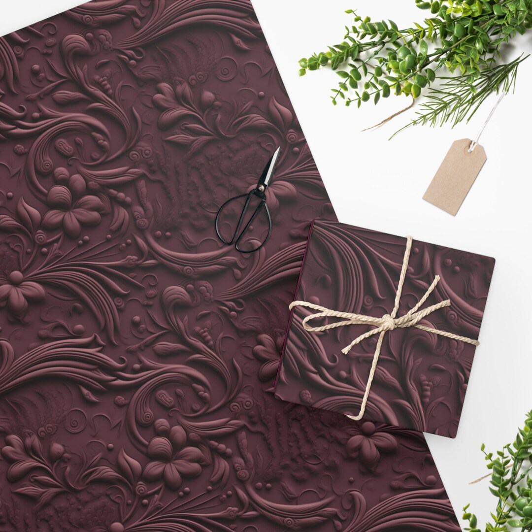 Burgundy Embossed Wrapping Paper Etsy