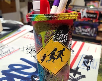 Pencil holder, Office Supply Decor, Graffiti Gift