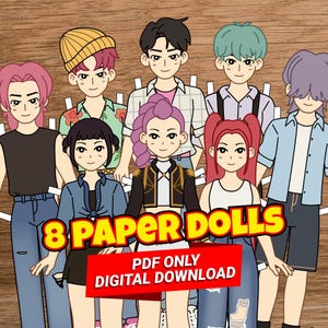 Printable paper doll with clothes K-pop demon hunters Dress up Coloring page image 6