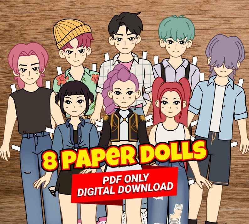 Printable paper doll with clothes K-pop demon hunters Dress up Coloring page image 6