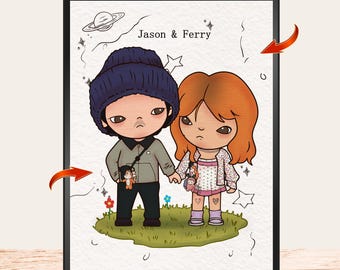 Cute Cartoon Portrait, Custom Hiro Chibi Portrait, Illustration, Family Portrait, Couple Gift Pet, Personalized, Anniversary