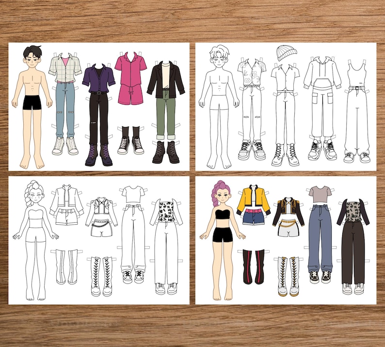 Printable paper doll with clothes K-pop demon hunters Dress up Coloring page image 2