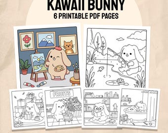 Bunny Coloring | Cute Kawaii Bunny Coloring Page | Animal Activity Book PDF