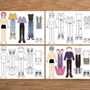 Printable paper doll with clothes K-pop demon hunters Dress up Coloring page image 4