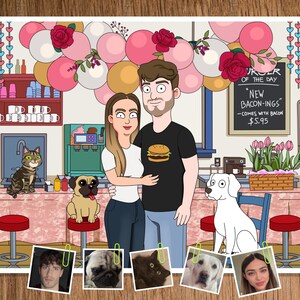 Bobs Burg Porträt, Burger Geschenke, Cartoon Porträt, personalisiertes Geschenk, benutzerdefiniertes Porträt, Geburtstagsgeschenk, Jahrestagsgeschenk, Geschenk für Freund